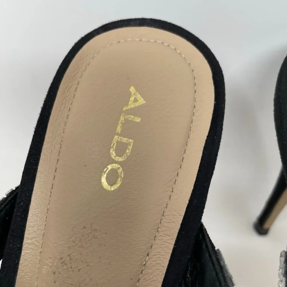 Aldo Womens Black Suede Leather Rhinestone Straps Slide Heels Size 8 "Noawia" - Picture 6 of 11